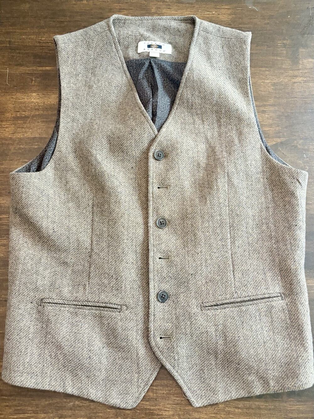 I20 Joseph Abboud Mens M Button Up Vest Waistcoat Brown Tan 5 Button